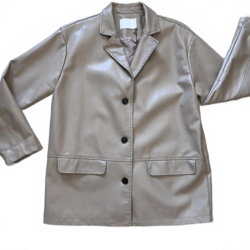 All Row Tan Faux Leather Blazer Jacket Boxy Button Front Womens Large NWT